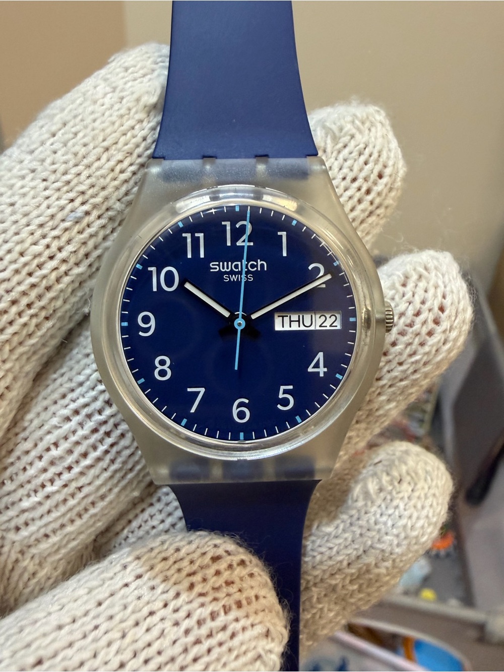 Swatch Rinse Repeat Navy Blue Day/Date Swiss Quartz 34mm Watch GE725 - Unisex